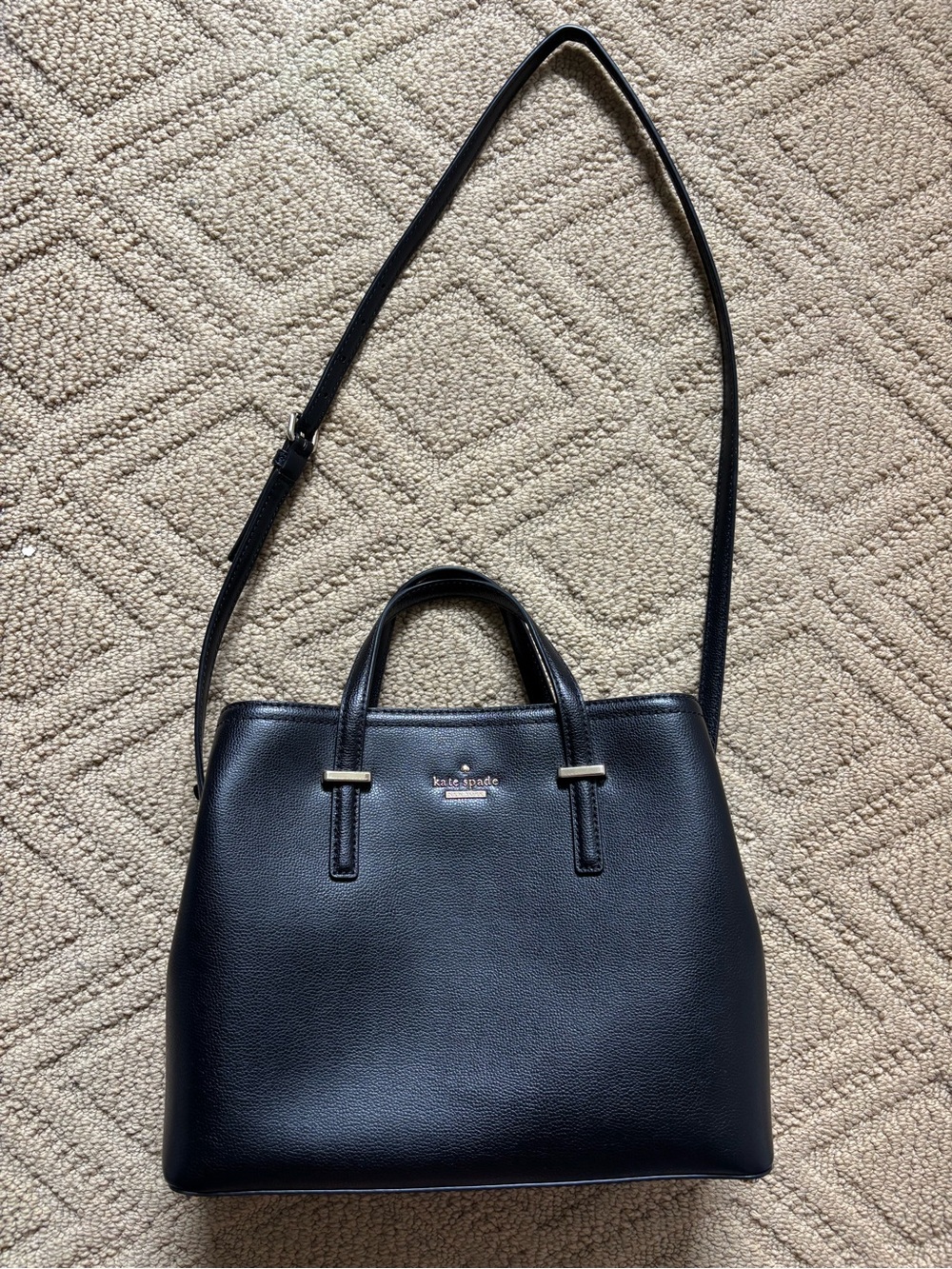 kate spade Black Pebbled Leather Satchel with Long Strap